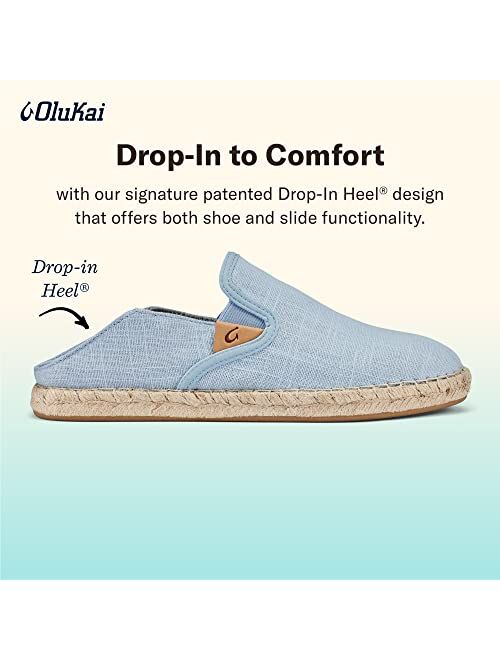 OLUKAI Kaula Pa'a Kapa Women's Espadrilles, Linen Slip-On Shoes with Lightweight Drop-in Heel Design, Braided Water-Resistant Jute & Wet Grip Soles
