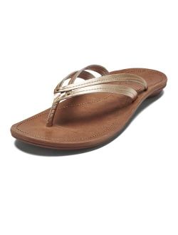 U'i Women's Beach Sandals, Premium Leather Flip-Flop Slides with Braided Palm Inspired Design, Compression Molded Footbed & Comfortable Fit