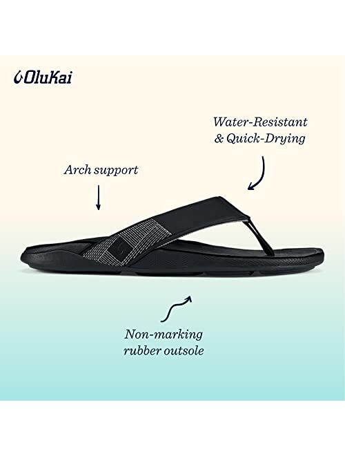 OluKai Tuahine Men's Beach Sandals, Quick-Dry Flip-Flop Slides, Water Resistant & Lightweight, Compression Molded Footbed & Ultra-Soft Comfort Fit