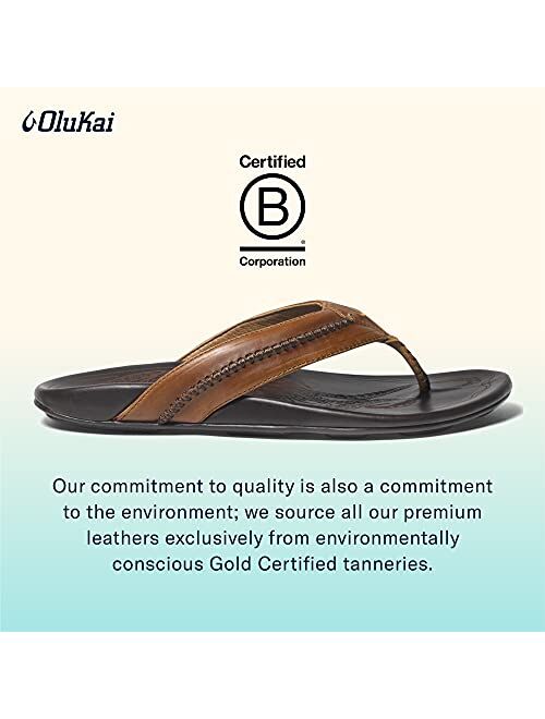 OluKai Mea Ola Men's Beach Sandals, Premium Leather Flip-Flop Slides, Compression Molded Footbed & Comfort Fit, Laser-Etched Design