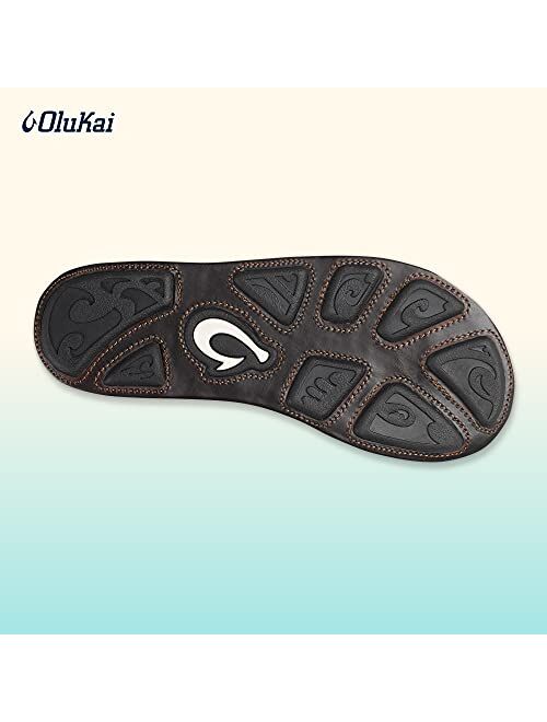 OluKai Mea Ola Men's Beach Sandals, Premium Leather Flip-Flop Slides, Compression Molded Footbed & Comfort Fit, Laser-Etched Design