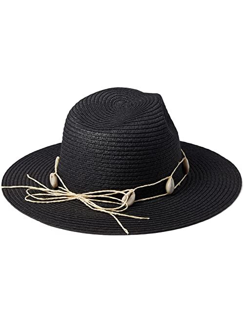 Badgley Mischka Straw Fedora with Seashell Ornaments