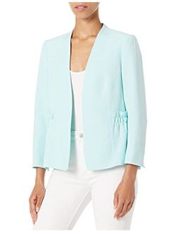 Women's Stretch Crepe Ruched Waist Open Front Jacket