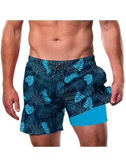 Cozople Men's Swim Trunks 5.5''Compression Liner Swim Shorts Quick Dry Boxer Brief Lined Swimwear Bathing Suits