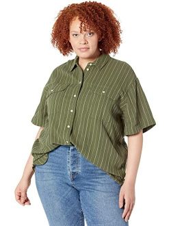 Plus Size Double Gauze Short Sleeve Shirt in Stripe