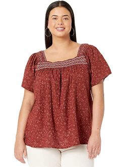 Plus Size Amy Embroidered Top in Dot Vine