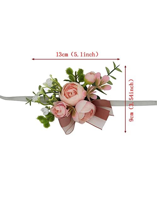 XAN Rose Wrist Corsage Wristlet Band Bracelet Boutonniere ,for Wedding Flowers Accessories Prom, for Wedding Bridal Prom Party Accessories (Pink Wrist Flower)