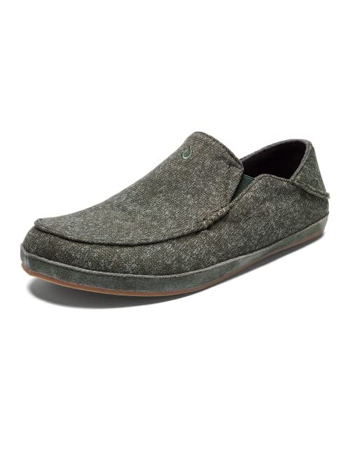 OluKai Moloa Hulu Men's Wool-Blend Slippers, Soft & Heathered Knit Slip On Shoes, Suede Leather Foxing, Drop-In Heel Design