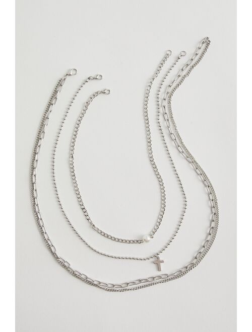Urban Outfitters Pearl & Cross Layering Necklace Set