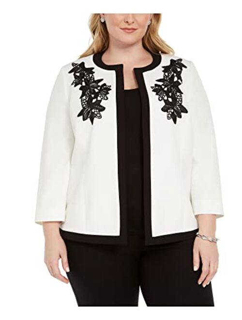 Kasper Women's Jewel Neck Fly Away Jacket with Embroidered Detail