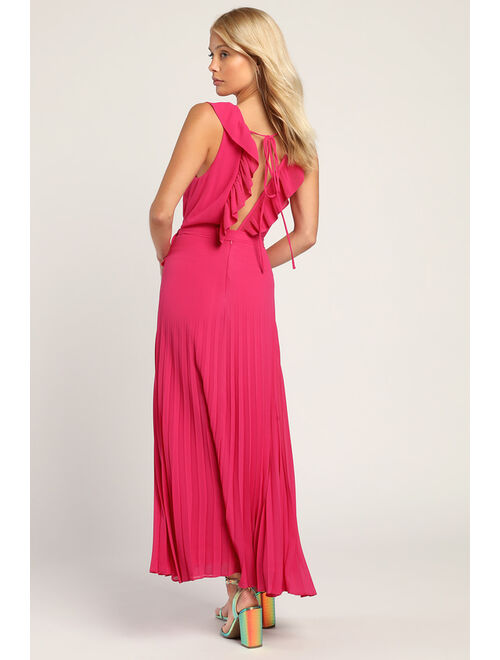 Lulus Loved By You Hot Pink Pleated Chiffon Maxi Dress