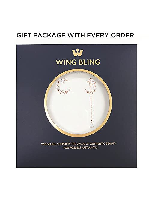 WingBling Crescent Moon Stars Goddess Luna 14K Rose Gold Plated Necklace White Gold plated (Rhodium) Silver Dainty Swarovski Crystal Pearl Cubic Zirconia drop dangle Earr