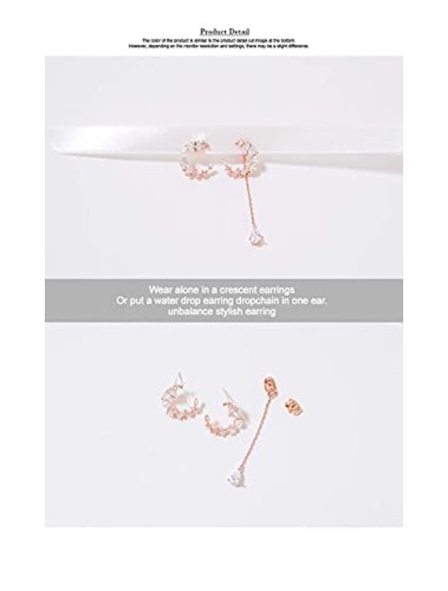 WingBling Crescent Moon Stars Goddess Luna 14K Rose Gold Plated Necklace White Gold plated (Rhodium) Silver Dainty Swarovski Crystal Pearl Cubic Zirconia drop dangle Earr