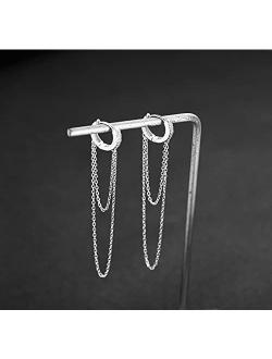 SLUYNZ 925 Sterling Silver CZ Small Hoop Earrings Tassel Chain for Women Teen Girls Minimalism Huggie Earrings Dangle