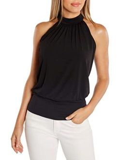 Boston Proper Womens Halter Top High-Neck and Sexy Strappy Back Detail Solid Knit