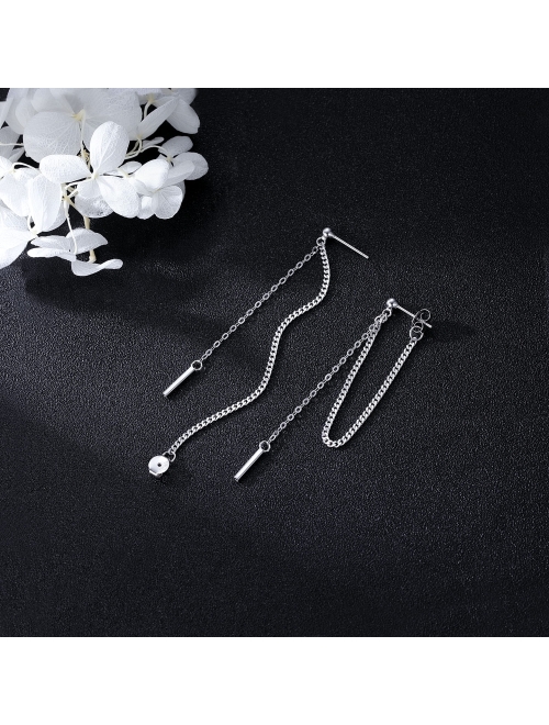 SLUYNZ 925 Sterling Silver Bar Dangle Earrings for Women Teen Girls Threader Earrings Chain