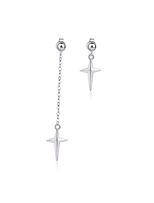 HZJCC Asymmetric Cross drop earring for women men White gold plated chain long earring geometry jewelry
