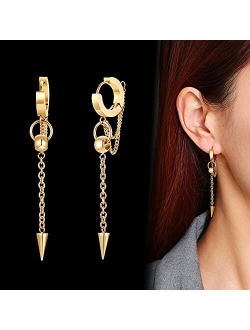 Hisatan Unisex Tassel Chain Drop Dangle Earrings,Mens Womens Stainless Steel Huggie Hinged Hoop Earrings with Dangle Cone