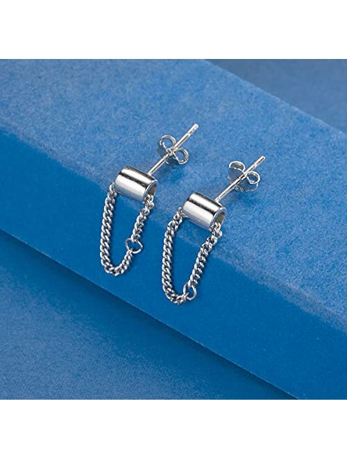 SLUYNZ 925 Sterling Silver Chain Studs Earrings for Women Teen Girls Minimalist Earrings Studs