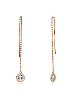 Rose Gold Flashed Sterling Silver Cubic Zirconia CZ Fashion Threader Earrings