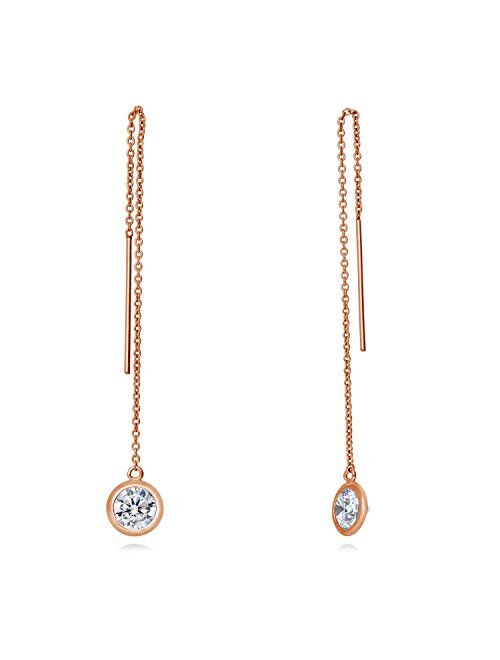 BERRICLE Rose Gold Flashed Sterling Silver Cubic Zirconia CZ Fashion Threader Earrings