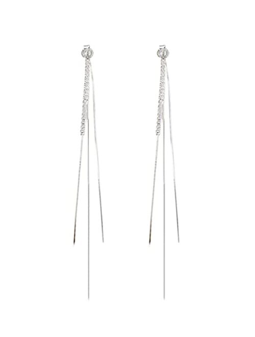 SLUYNZ 925 Sterling Silver CZ Dangle Chain Earrings Tassel for Women Teen Girls Long Chain Earrings with Snake Chain Backs