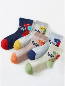 5pairs Toddler Boys Dinosaur Print Crew Socks