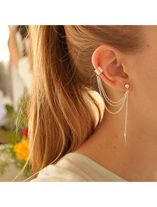 Artmiss Women’s Leaf Earrings Gold Long Tassels Drop Dangle Fashion Bar Earring Ear Clip for Girls (Gold)