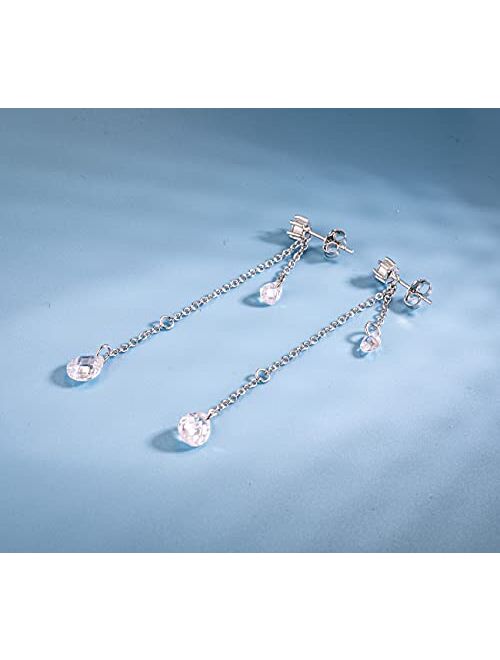 SLUYNZ 925 Sterling Silver CZ Droplet Dangle Earrings Chain for Women Teen Girls Sparkling CZ Studs Earrings Tassel Chain (Droplet Dangle)