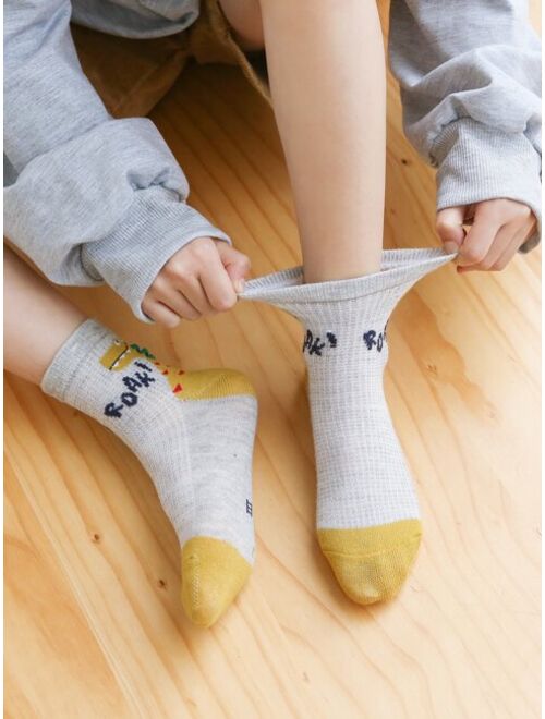 Shein 5pairs Toddler Boys Dinosaur Print Crew Socks