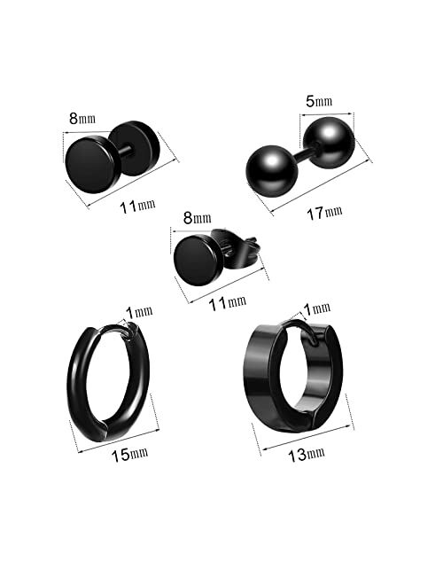 ONESING 20 - 26 Pcs Black Earrings Stud Earrings Stainless Steel Dangle Hoop Earrings for Men Women Fashion Jewelry Piercing