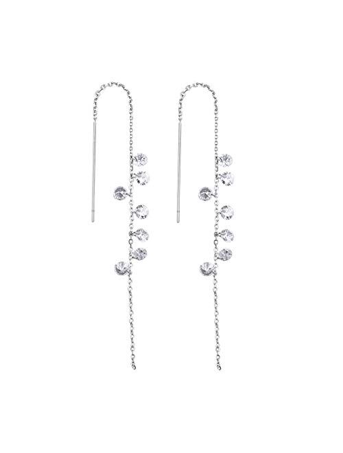 SLUYNZ 925 Sterling Silver Sparkling CZ Droplet Dangle Earrings for Women Teen Girls Elegant Long Threader Earrings