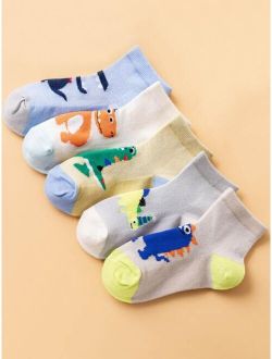 5pairs Toddler Kids Cartoon Dinosaur Print Socks