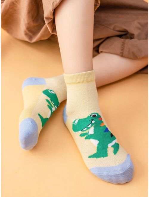 Shein 5pairs Toddler Kids Cartoon Dinosaur Print Socks