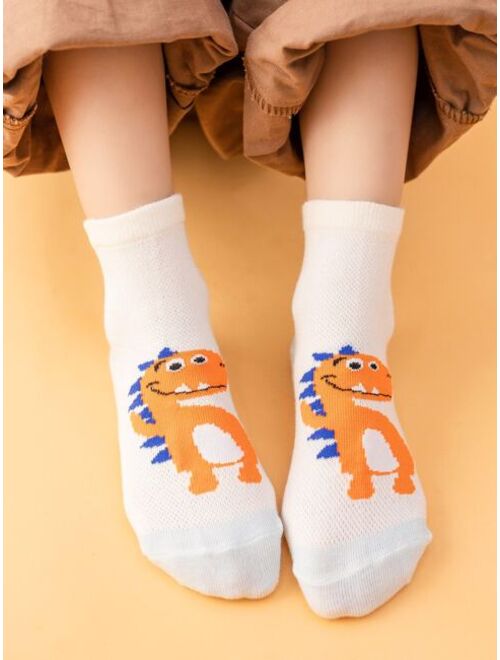 Shein 5pairs Toddler Kids Cartoon Dinosaur Print Socks