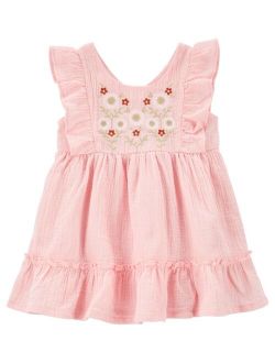 Baby Girls Embroidered Dress with Diaper Cover