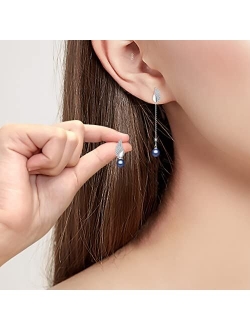 Richapex Pearl Drop Dangle Earrings Angel Wings 925 Sterling Silver Frosted Crystal Earring Asymmetrical Studs for Women Girls