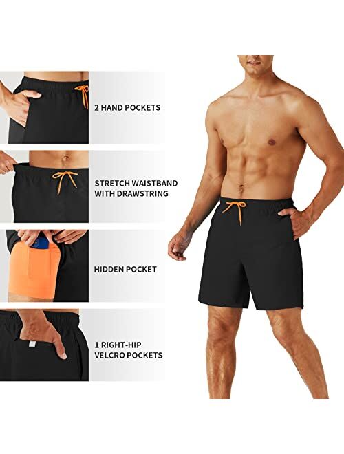 URBEST Men's Swim Trunks with Compression Liner Quick Dry Beach Shorts with Pockets for Beach and Swimming
