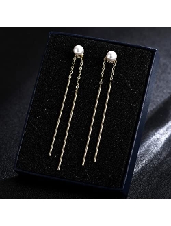 NOKMIT 14K Gold Threader Earrings Cruved Long Thin Wire Drop Dangle Earrings for Women Girls Lightweight Jewelry Gifts