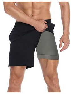 LRD Mens Athletic Workout Shorts with Compression Liner 7 inch Inseam
