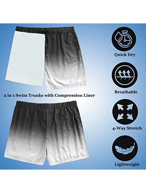 AI'MAGE Men's Swim Trunks Compression Liner Quick Dry Beach Board Swim Shorts Summer Striped Bathing Suits with Pockets