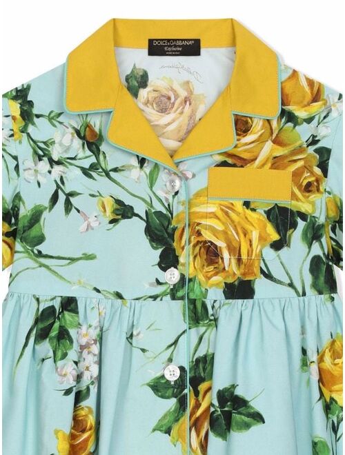 Dolce & Gabbana Kids rose-print cotton shirt dress