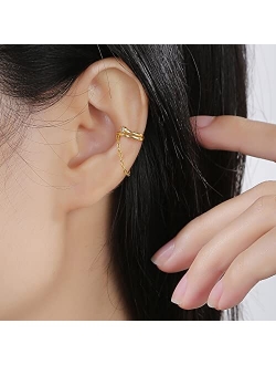 Slhncm Women Ear Cuff Earrings, Sterling Silver Gold Cuff Chain Earrings for Women Girl | No Piercing a Pair of Ear Cartilage Earrings Adjustable | Clip on Wrap Earrings