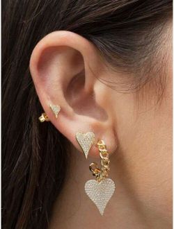 3pcs Zircon Heart Decor Earring
