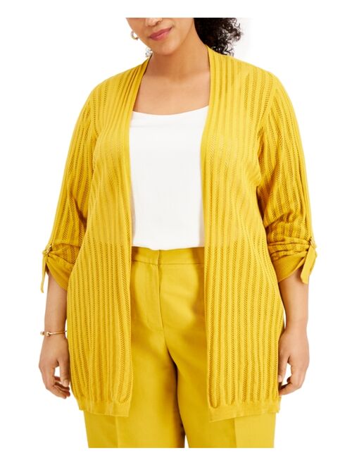 Kasper Plus Size Roll-Tab Open-Front Cardigan