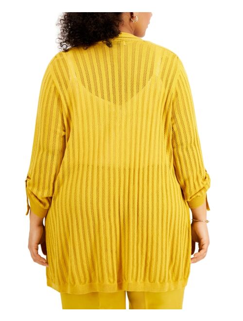 Kasper Plus Size Roll-Tab Open-Front Cardigan