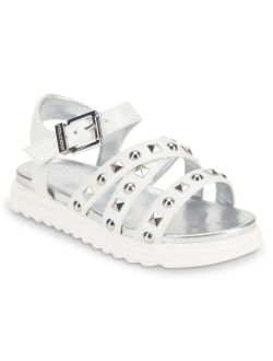 Little Girls Flat Sandals with Studded Leatherette Straps