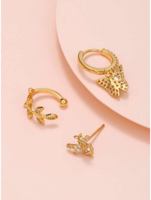 Shein 2pcs Rhinestone Butterfly & Bee Earrings & 1pc Ear Cuff