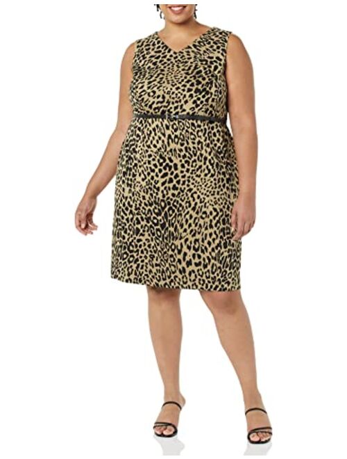 Kasper Women's Plus Size V-Neck Animal Print Jacquard Dress
