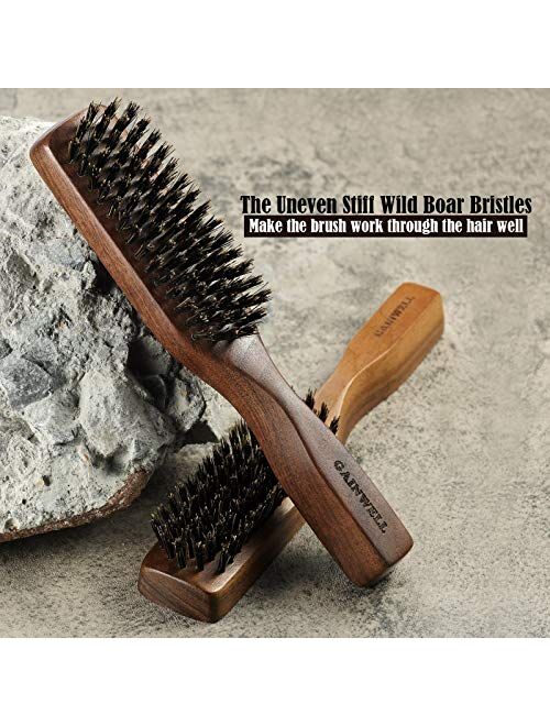 Mens Wild Boar Bristle Hair Brush - Stiff Bristles, Black Walnut Wooden Handle by GAINWELL